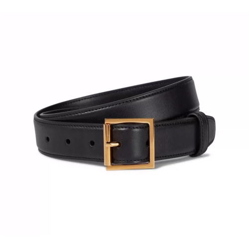 Gold Silver Square Buckle Classic Black Leather Belt