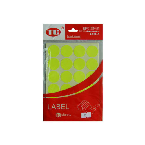 Yellow Color Indication Label Stickers 10 Sheets Diameter 25mm