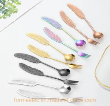 Feather Handle 304 Stainless Steel Coffee Spoon Fork Ins Style Hotel Teaspoon Dessert Spoon Fork