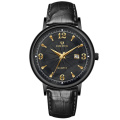 Montre en cuir en quartz masculin avec fenêtre de date