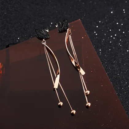 Long Swarovski Crystal Swan Bridal Earrings