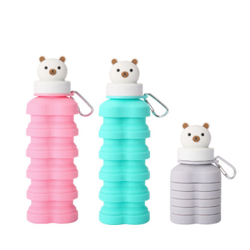 Botella portátil de agua de silicona plegable animal lindo