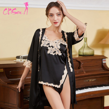 Women Satin Short Wrap Robe Dress Lingerie