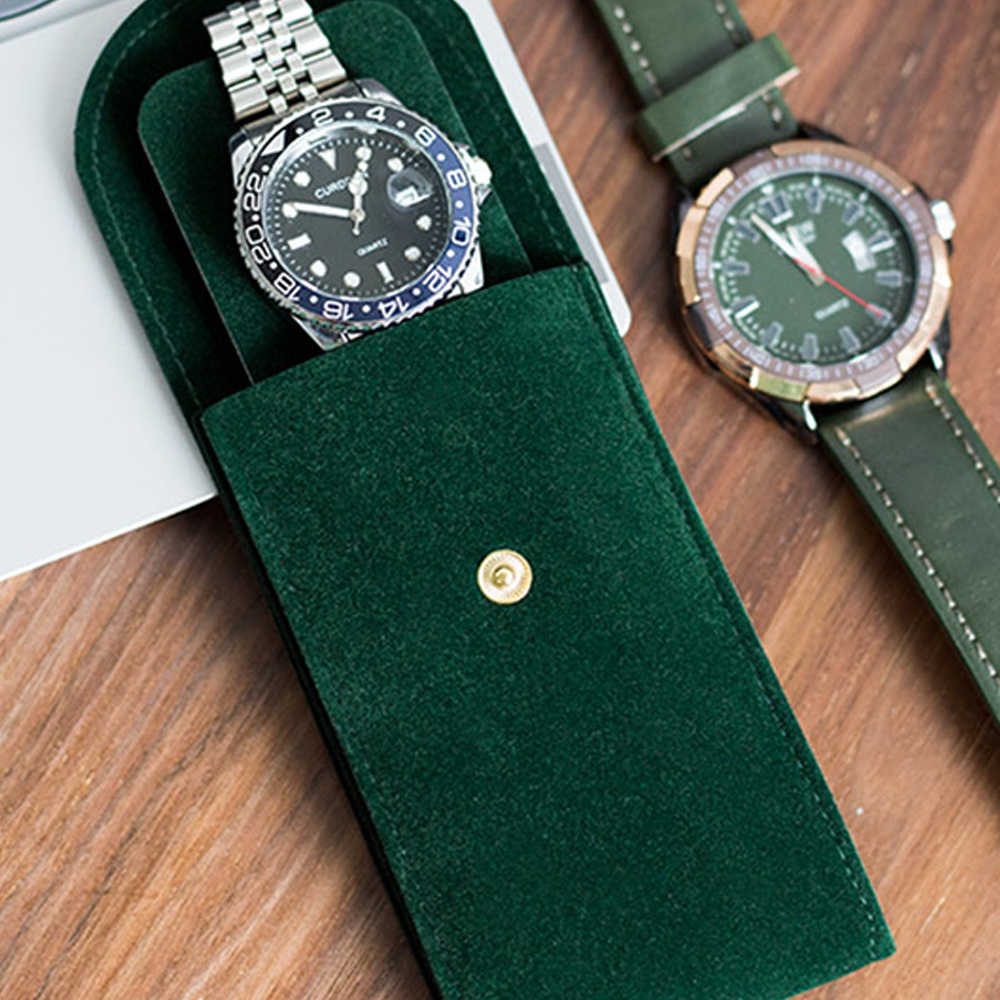Suede Envelope Flap Velvet watch Bag With Button