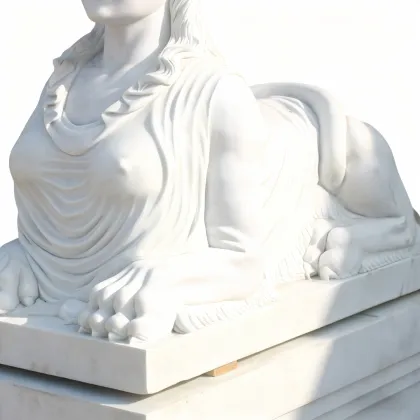 White Marble Sphinx Statue with Serene Female Bust