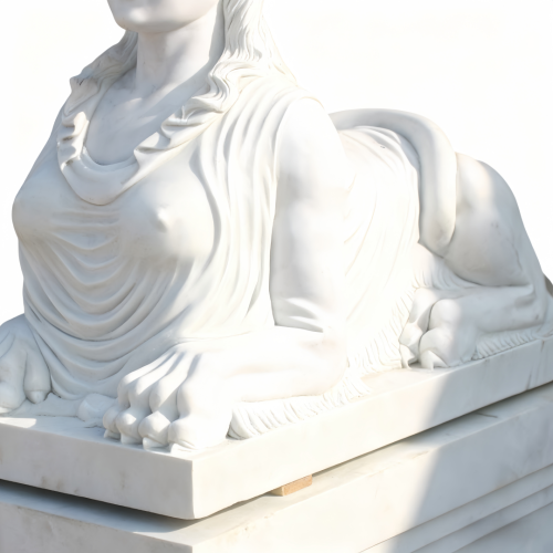 White Marble Sphinx Statue with Serene Female Bust