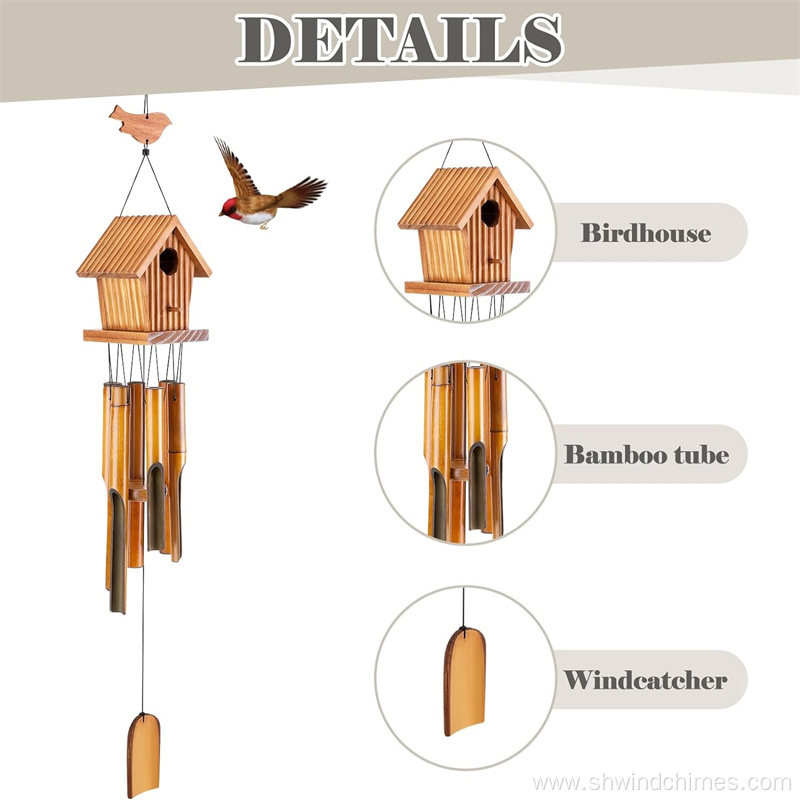 Birdhouse Wind Chimes for Outdoor Yard and Garden Decor