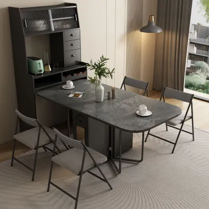 Modern Luxury Dining Table and Chair Set - Retractable Folding Furniture for Home