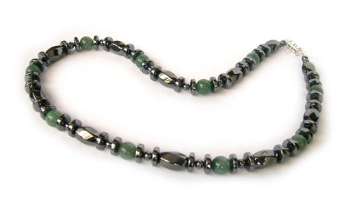 Collier pierres précieuses en hématite avec fermoir vert Aventurine + hématite