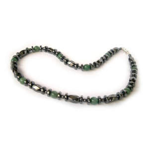 Collier pierres précieuses en hématite avec fermoir vert Aventurine + hématite