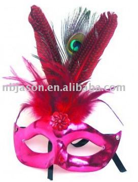 Halloween Party Mask / Hot pink Mask / Mask with Feather