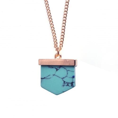 Turquoise Stone Pendant Long Gold Chain Necklace