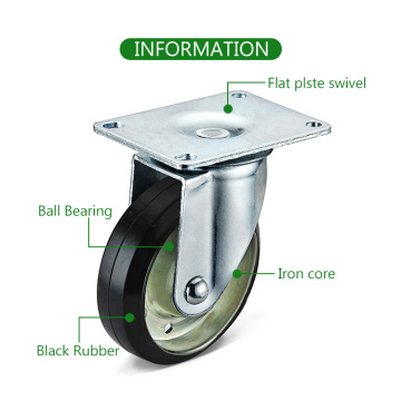 Black Rubber Wheel Cast Iron Core Swivel Caster