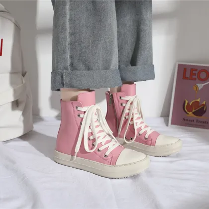 PU High Top Sneakers Shoes Ladies Vulcanized Footwear