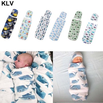 2 Pcs/set Newborn Baby Sleeping Bag Hat Set Fashion Printed Color Cute Infant Anti-kick Swaddle Wrap Hats Photography Props