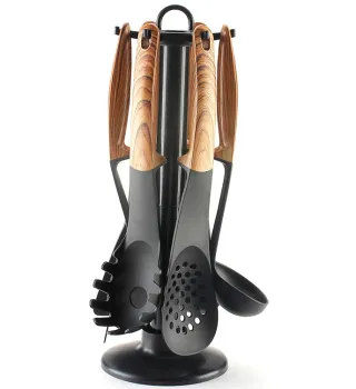 6PCS Kitchen Utensils Set with Storage Rack: Spoon, Spaghetti Scoop, Spatula, and Ladle