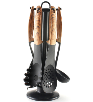 6PCS Kitchen Utensils Set with Storage Rack: Spoon, Spaghetti Scoop, Spatula, and Ladle