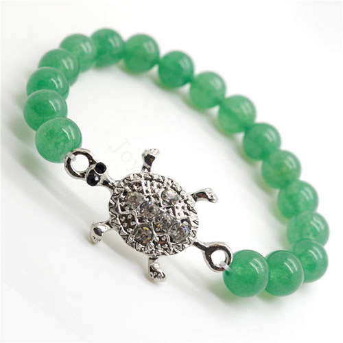 Bracelet de pierres précieuses d&#39;aventurine verte avec morceau de tortue en alliage Diamante