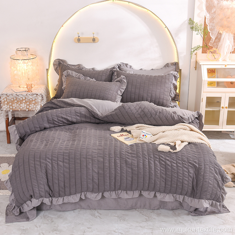 Design wedding bedsheet 100% cotton seersucker bedding set