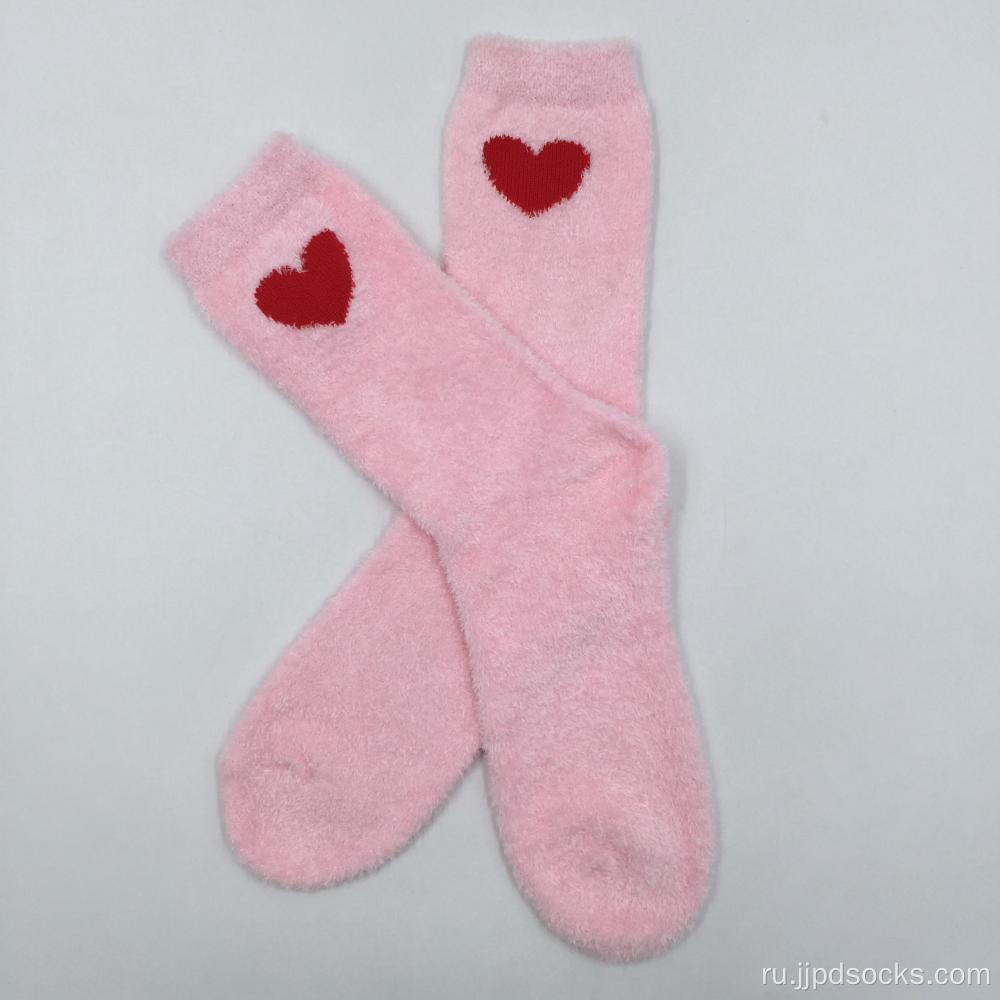 Розовые сердца перо пряжи носки