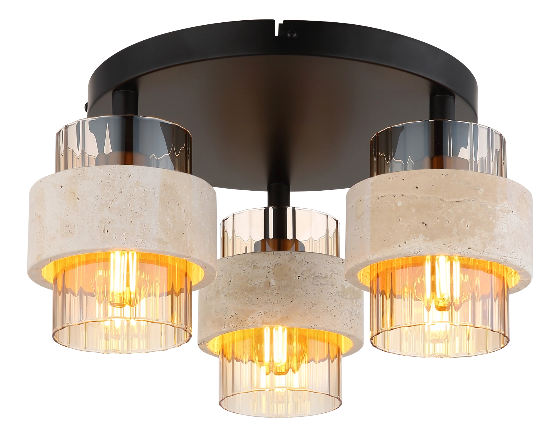 Vintage Round Ceiling Light Travertine Brass (5)