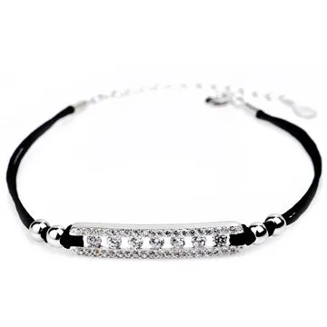 Rope bracelet, black rope bracelet with silver accent and extender chain