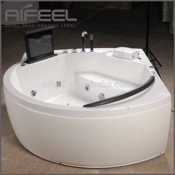 Freestanding Acrylic whirlpool massage bathtub indoor portable 1 person hot tub with tv waterproof