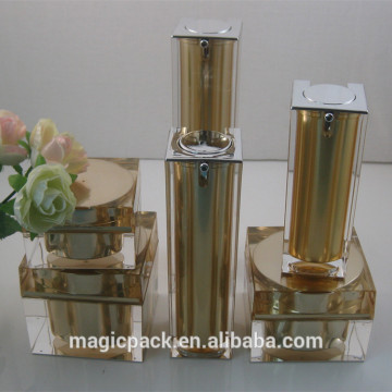acrylic jars square gold color plastic bottle cosmetics containers