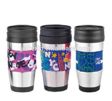 Double wall inside plastic outside stainless steel sports tumblers travel mug