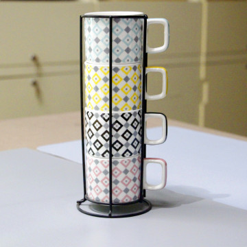 Ceramic Mug Set of 4 with Custom Logo Design for Coffee Shops