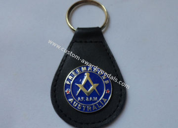 Aluminum, Stainless Steel, Soft Pvc, Brass Freemasons Leather Keychain With Die Stamping