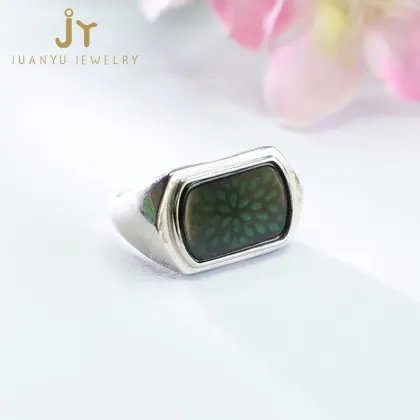 Wholesale Men's S925 Silver Precious Stone, Gemstone, and Myanmar Jade Rings: Green Jade Collection