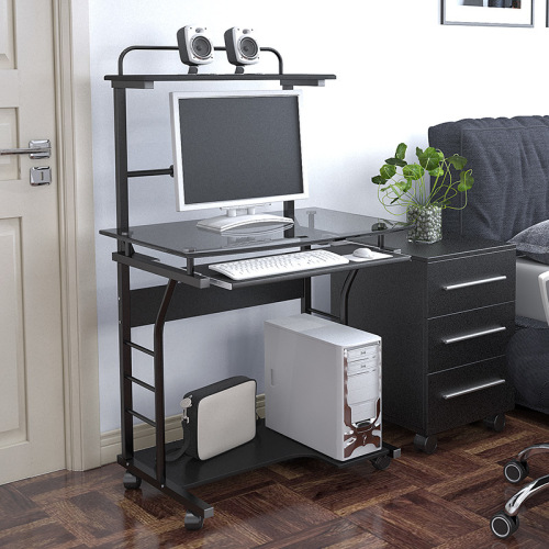  Adjustable desk legs Home Office Mobile Computer Desk with Glass Tabletop Manufactory