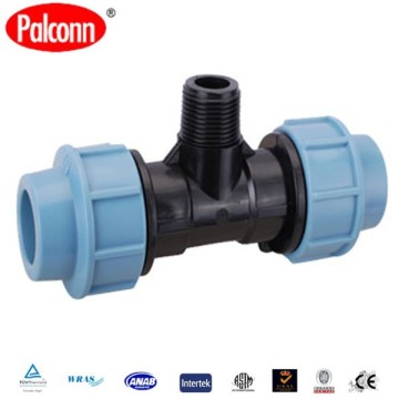 Hot selling pp compression fitting thread plastic pipe fitting male tee 20x3/4"mm A487