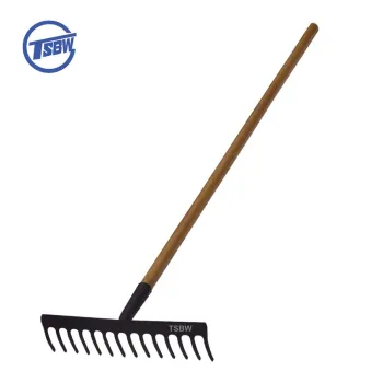 14T Garden Landscape Farming Lawn Digging Leaf Hook Hand Rake with Long Wooden Handle