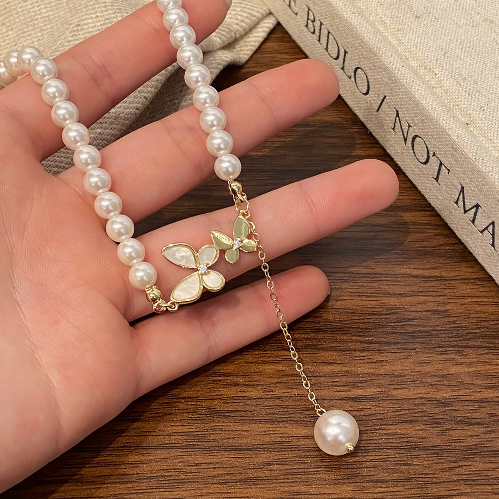 Butterfly Pearl Beads Necklace 18k Gold Plated Fashion