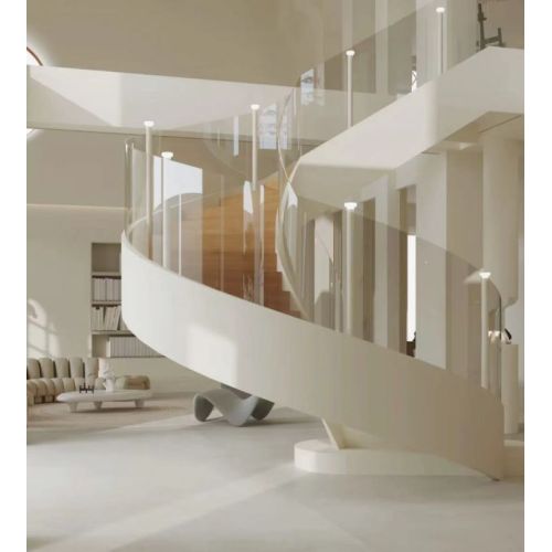 تصميم الدرج المنحني الدائري الحديث الفولاذ المقاوم للصدأ الزجاج قوس الدرج