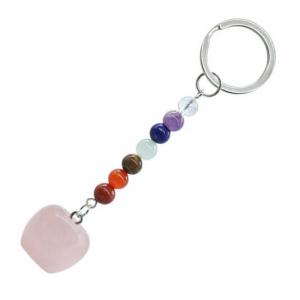 Rose Quartz 20 mm Gemstone Apple Pendant Prendant Jackchain avec 7 Chakra Chain