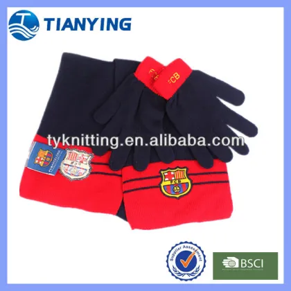 embroidery football fan scarf hat glove sets