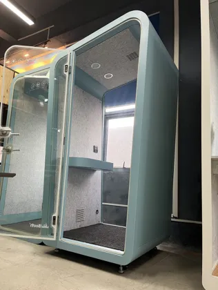 blue phone pod recording security office booth