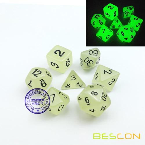 Aqua Color- Set von 7 Glow in the Dark Vieleck Würfel (7 Würfel in Pack) - Rollenspiel Würfel- D4, D6, D8, D10, D%, D12 und D20