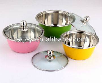 3 Pcs Stainles Steel Colorful Salad Bowl with Glass Lid