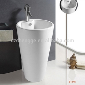 134C Porcelain round shape free standing one piece ceramic basin and ceramic sink
