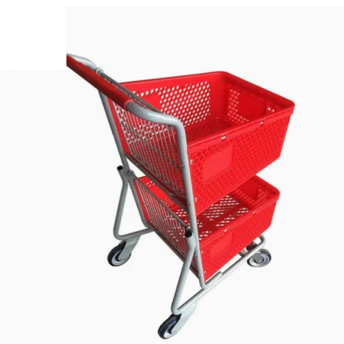 Two Layers Metal Shopping Basket Trolley