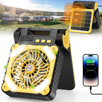 Folding Mini Portable Electric Camping Fan with LED Lights and Solar Charging
