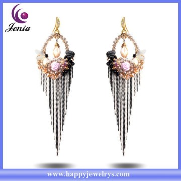 Top quality best selling cheap price crystal tassel earring gemstone jewelry ( YWE2015102)