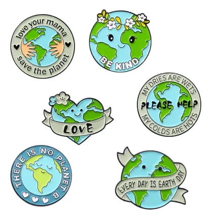 Creative Cartoon Love Earth Shape Brooch Pins