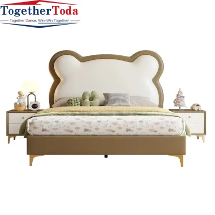 Soft Leather Bed with Adorable Bear Design