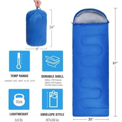 Outdoor Warm Envelope Sleeping Bag for Mountain Hiking and Winter Camping