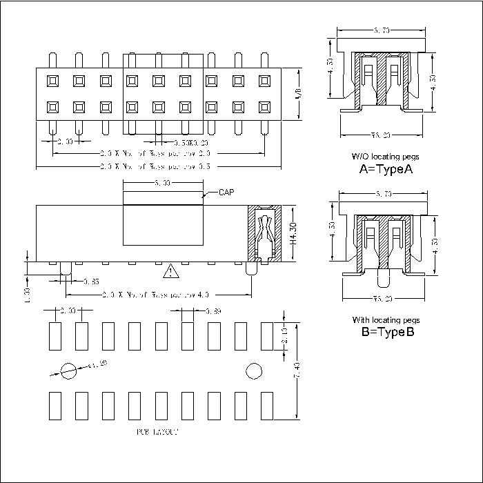 FHDM12 2.0 mm Female Header Dual Row  SMT Type H4.3